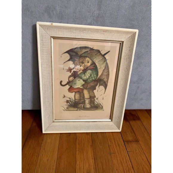 Vintage 1943 - Hummel - Framed - Print - April Showers 13"x10" Children Umbrella - Picture 1 of 6